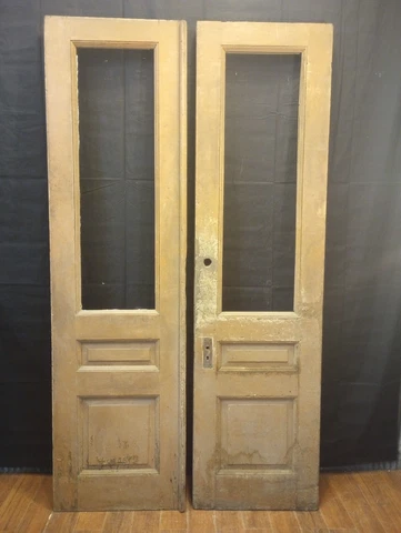 Pair of Tall Wood & Glass Exterior Doors 23 7/8" x 88 1/2" Cover
