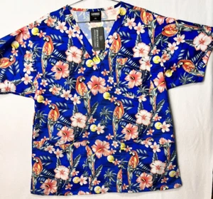 Scrub Top Tropic VNeck Scrubs Pockets Colorful Size-2XL Nurse Vet Medical New - Picture 1 of 12