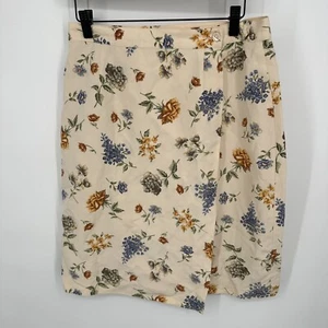 Gonna donna Talbots vintage anni 90 misto seta lino stampa floreale cottagecore taglia - Foto 1 di 6