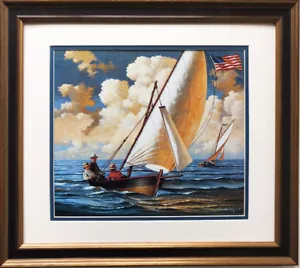 Charles Wysocki ""Breezing Along"" Nuovo PERSONALIZZATO INCORNICIATO Arte Primitiva Vela USA - Foto 1 di 3