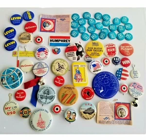 Vintage Political Button Pins Lot Tin Top Decorative Desert Storm Redcoats Elect - Picture 1 of 13