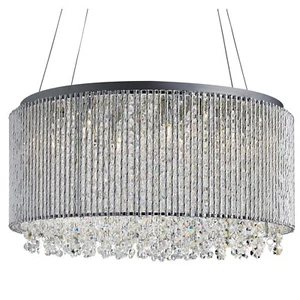 8 Lights Chrome Finish Tubes Ceiling Fitting Pendant Light With Crystal Drops - Picture 1 of 1