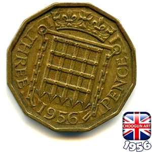Eine britische Elizabeth II Threepence Münze von 1956, 69 Jahre alt! - Bild 1 von 2