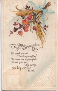 Postcard - Thanksgiving - White Boarder Era - Posted 1919 - Corn & Leaves - Picture 1 of 2