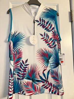 Blusa polo de golfe nova com etiquetas cauda branca Harmony palma sem mangas quarto zíper GG - Imagem 1 de 4