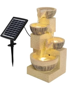 Garden Outdoor LED Fountain 4 Tier Bowls Fountain Decor With Solar Panel - Picture 1 of 5
