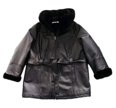 Wilson's Cuero 3X Mujer Cinturón, Forro de Piel Sintética, Capucha y Puño, Pesado Cálido Nuevo Sin Etiquetas Foto 1 de 4