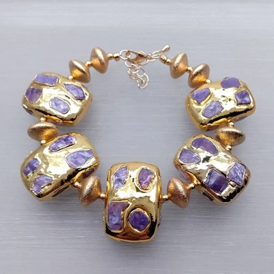 Piedras preciosas naturales Charoite Chips cuentas rectangulares pulsera amantes joyería Foto 1 de 4