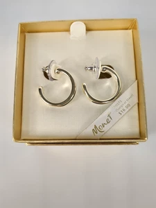 Vintage MONET Earrings Silver Tone Hoop Black Enamel Signed Pierced - Picture 1 of 5