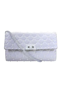 Valentino Garavani Womens Chain Rockstud Quilted Flap Crossbody Handbag White - Picture 1 of 19