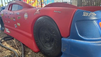 Kids Race Car Bed Twin Size Bed Frame Red Plastic Toddler Boys Bedroom Furniture - Image 1 of 4