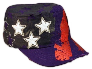 Purple Stars and Stripes Cadet Castro Cap Vintage Army Hat Distressed - Picture 1 of 4