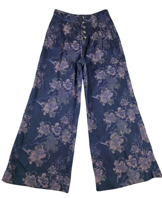 Pantalones Pilcro And The Letterpress para mujer 26 azul jacquard pierna ancha tiro alto Foto 1 de 4