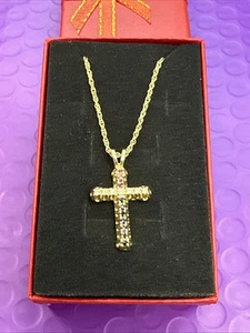 💎 14k Vintage Massiv Gold Kreuz 18” Halskette mit Rubin Saphir & Diamant’s - Bild 1 von 12
