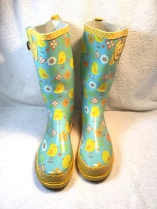 Western Chief Rain Muck Boots Womens 10 Turquoise and yellow Duck Polkadot trim￼ - Picture 1 of 7