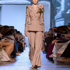 Conjunto de dos piezas chaqueta de un botón con cuentas de uñas de moda americana para mujer pantalones de pierna ancha - Imagen 1 de 15