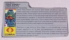 GI G I JOE 1988 TOXO VIPER COBRA FEINDLICHE UMGEBUNG TROOPER 88 AKTENKARTEIKARTE - Bild 1 von 2