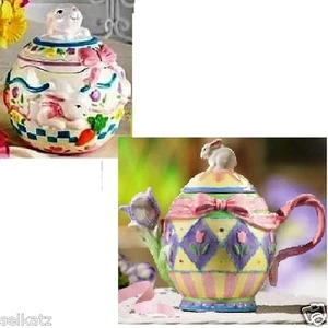 ADORABLE TARRO DE GALLETAS O TETERA DE CERÁMICA CAPRICHOSA CONEJITO DE PASCUA ~ ELIGE UNO - Imagen 1 de 4