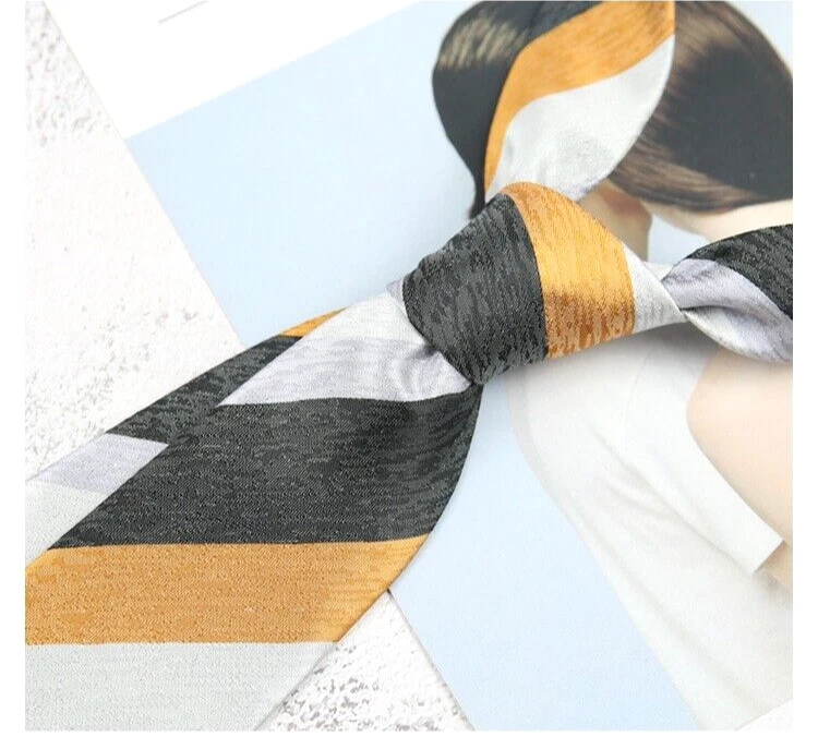 Новый классический в полоску оранжевый серый JACQUARD сплетенный 100% шелк мужской галстук галстук - Изображение 1 из 1