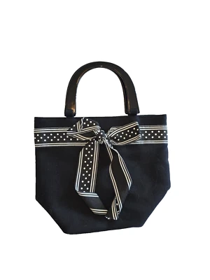 Tiannl Tote Black White Handbag Handles & Bow Purse Bag Satchel Ribbon Preppy - Image 1 of 4