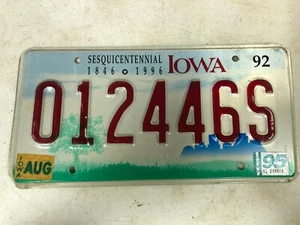 1992 (August 95 Tag) IOWA Sesquicentennial License Plate 012446S - Picture 1 of 1