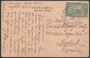 F-EX34525 POSTAL COSTA RICA 1926 PAÍS WUT HOUSE & FAMILIAR A ESPAÑA. - Imagen 1 de 2