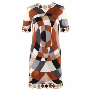 EMILIO PUCCI c.1960’s Multi-color Op Art Signature Print Silk Jersey Shift Dress - Picture 1 of 8