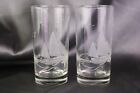 Etched Sailboat Highball Glass Tumblers Frosted Seagulls Water Waves Set Of 2