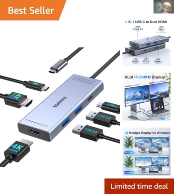 USB-C Dual HDMI Adapter with 100W PD Charging for Laptops – Ultimate Convenience - Image 1 of 4