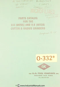 O K Tool Pratt Whitney R-6 R-8 M1728, Cutter and Radius Grinder Parts Manual 197 - Picture 1 of 7