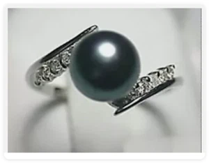Beautiful! Natural Black Akoya Cultured pearl Ring AAA Grade - Picture 1 of 6