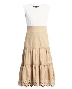 Veronica Bartkleid Damen Large Amaia Midi Ösen Baumwolle hellbraun khaki weiß neu - Bild 1 von 8