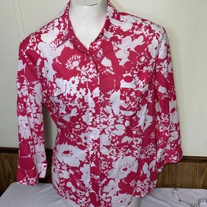 Jones New York 🌺 Signature Women’s XL Colorful Watercolor Floral Top Pink - Picture 1 of 11