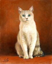 @ Original Oil Portrait Painting Cream European Shorthair Cat Artist Signed Art