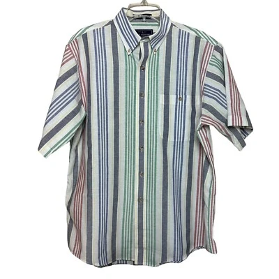 Camisa masculina John Ashford grande listra de botão colorida casual sem rugas SS - Imagem 1 de 4