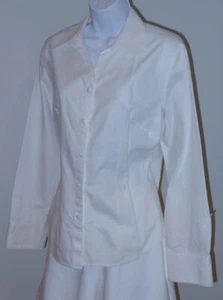 ANN TAYLOR LOFT - Damen weiß Baumwolle Piqué V-Ausschnitt Knopfleiste Shirt Gr. 12 - Bild 1 von 6