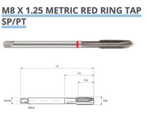 SPIRAL POINT TAP M8 x 1.25 RED RING COBALT HSS-E DIN371 TM27160800 EUROPA TOOL - Picture 1 of 7