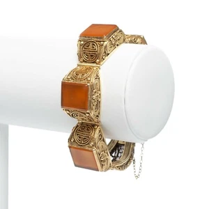 Vintage chinesisches Silber vergoldet filigran & natürlicher Karneol klobige Funktion Armband - Bild 1 von 11