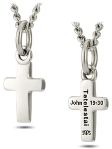 Women's Stainless Steel Dainty Cross Necklace- John 19:30 Shields of Strength - Picture 1 of 4