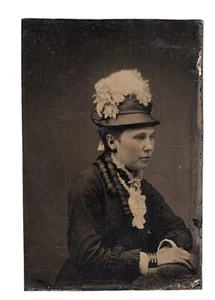 Sehr guter Zustand + 1870er viktorianische Frau Locken Hut Armband getönte Wangen 1/6 Platte Farbtyp - Bild 1 von 4