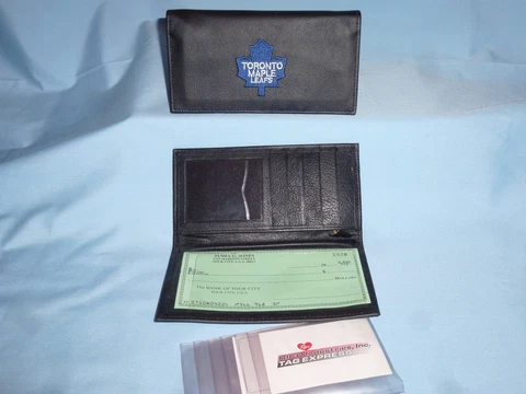 TORONTO MAPLE LEAFS Embroidered Leather CHECKBOOK  New   black + Cover