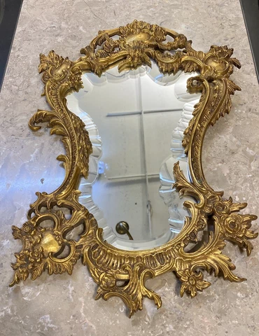 Antique Mirror Bronze Frame with Gold Plated 24k Colour Floral Romantic Rococo Cover