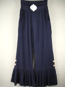Pantaloni fioriti Paisley Vine taglia small blu navy garza orlo arricciato NUOVI! - Foto 1 di 7