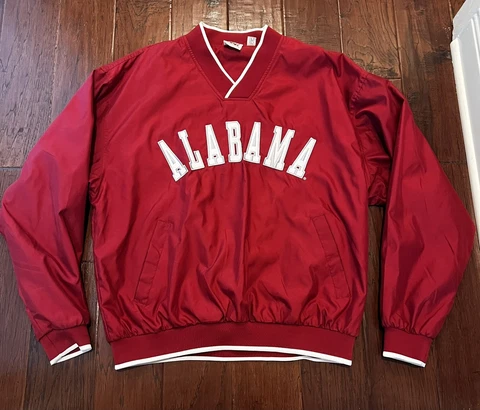 Vtg Red Oak Men Large Alabama Football Logo  Pockets V Neck Pullover Windbreaker Cover