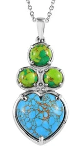 Mojave Blue & Green Turquoise (12 ctw) Stainless Steel Pendant 20" Necklace New - Picture 1 of 7