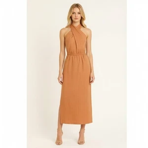 Anthropologie Leinen Cross Neckholder Maxikleid XS Orange Neu mit Etikett - Bild 1 von 6