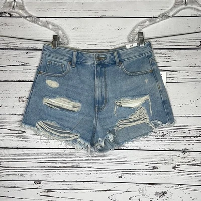 Pantalones Cortos de Jean Pacsun Nuevos con Etiquetas Talla 28/6 Thomas Azul Denim Envejecido Tiro Alto Festival Foto 1 de 4