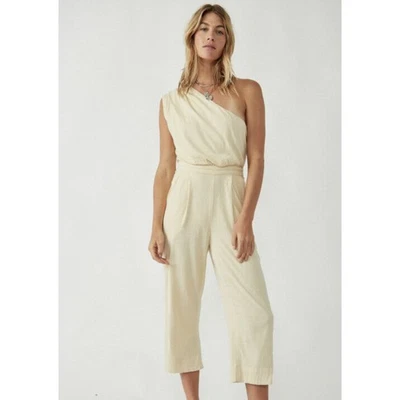 Mono Free People Avery Un Hombro Pierna Ancha Bolsillos Crema Marfil EE. UU. 4 NUEVO CON ETIQUETAS Foto 1 de 4