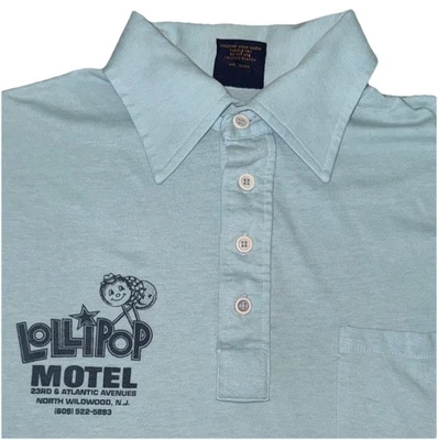 Lollipop Motel North Wildwood NJ Vintage 80s Single Stitch Polo Shirt Blue Sz MD - Image 1 of 4