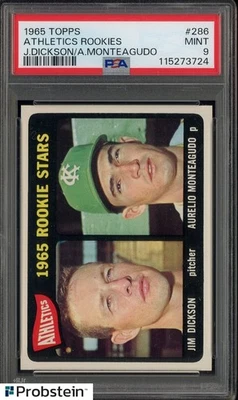 1965 Topps #286 Athletics Rookies Jim Dickson Aurelio Monteagudo PSA 9 - Image 1 of 2